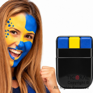 MAQUILLAJE BANDERITA BOCA TRICOLOR AZUL AMARILLO Y AZUL EN BARRA 6 GR (8506 B)